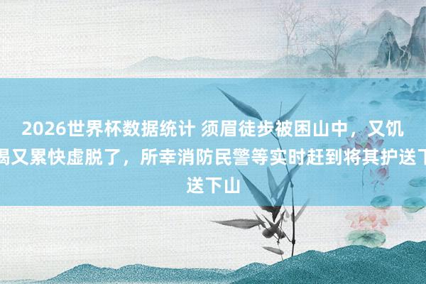 2026世界杯数据统计 须眉徒步被困山中，又饥又渴又累快虚脱了，所幸消防民警等实时赶到将其护送下山