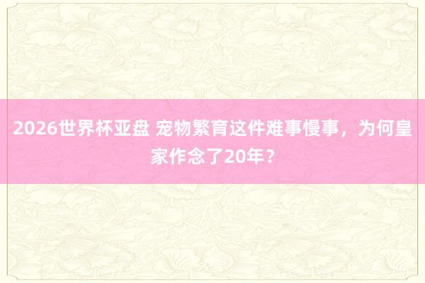 2026世界杯亚盘 宠物繁育这件难事慢事，为何皇家作念了20年？