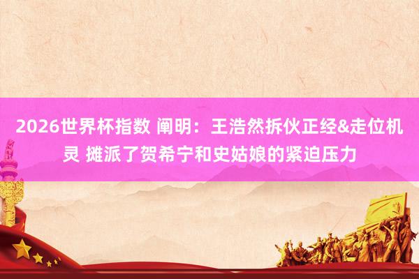 2026世界杯指数 阐明：王浩然拆伙正经&走位机灵 摊派了贺希宁和史姑娘的紧迫压力