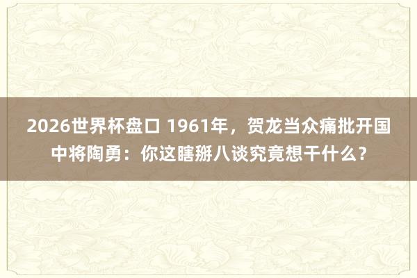 2026世界杯盘口 1961年，贺龙当众痛批开国中将陶勇：你这瞎掰八谈究竟想干什么？