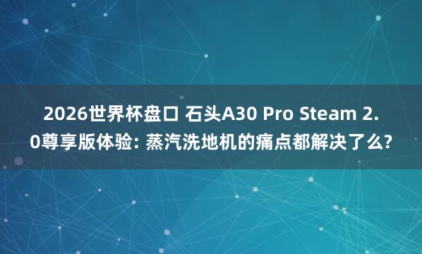 2026世界杯盘口 石头A30 Pro Steam 2.0尊享版体验: 蒸汽洗地机的痛点都解决了么?
