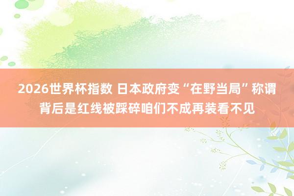 2026世界杯指数 日本政府变“在野当局”称谓背后是红线被踩碎咱们不成再装看不见