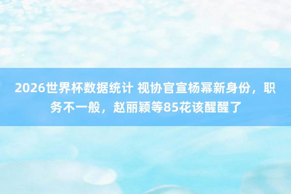 2026世界杯数据统计 视协官宣杨幂新身份，职务不一般，赵丽颖等85花该醒醒了