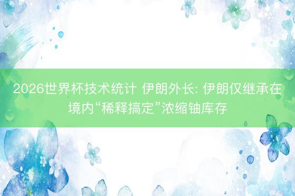 2026世界杯技术统计 伊朗外长: 伊朗仅继承在境内“稀释搞定”浓缩铀库存