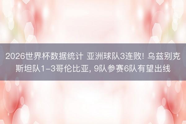 2026世界杯数据统计 亚洲球队3连败! 乌兹别克斯坦队1-3哥伦比亚， 9队参赛6队有望出线