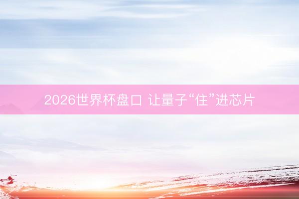 2026世界杯盘口 让量子“住”进芯片